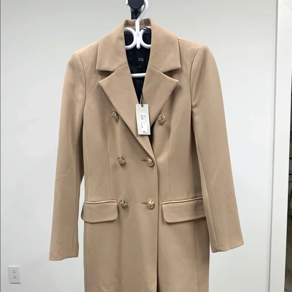 River Island Women's Dark Beige Double Breasted Coat